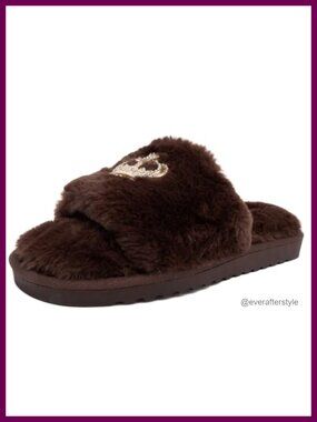 Faux Fur Open Toe Slide Slippers Plush Indoor Outdoor
